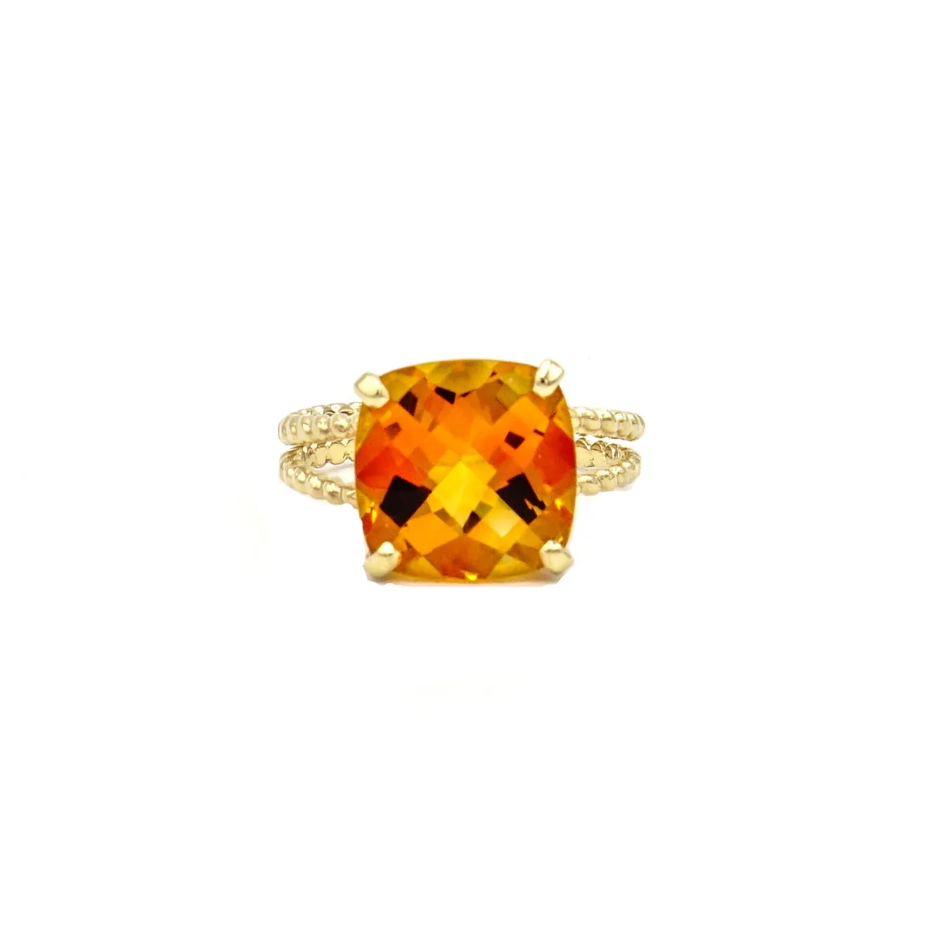 14k Yellow Gold Orange Cushion Cut Citrine on Braided Ring