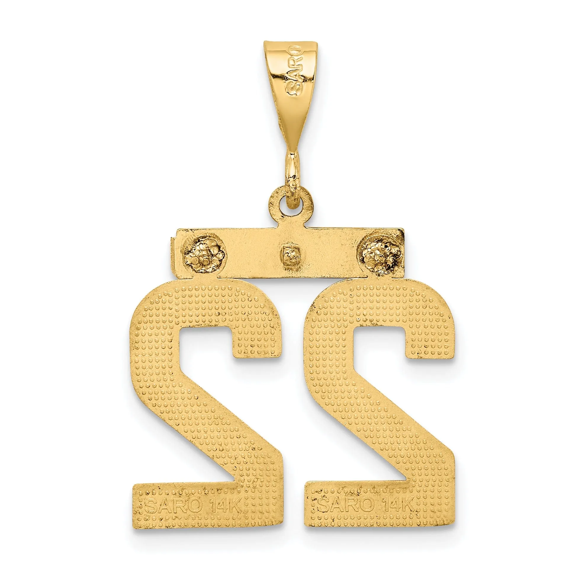 14K Yellow Gold Polished Diamond Cut Finish Medium Size Number 22 Charm Pendant