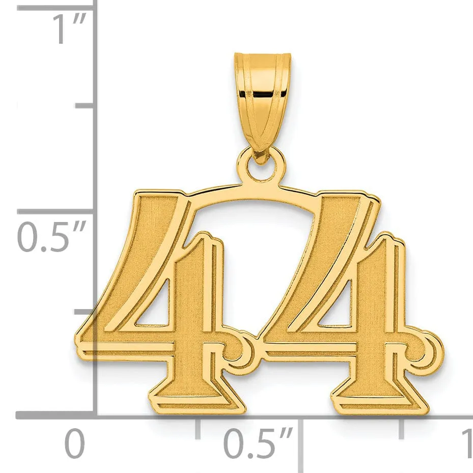 14k Yellow Gold Polished Etched Finish Number 44 Charm Pendant