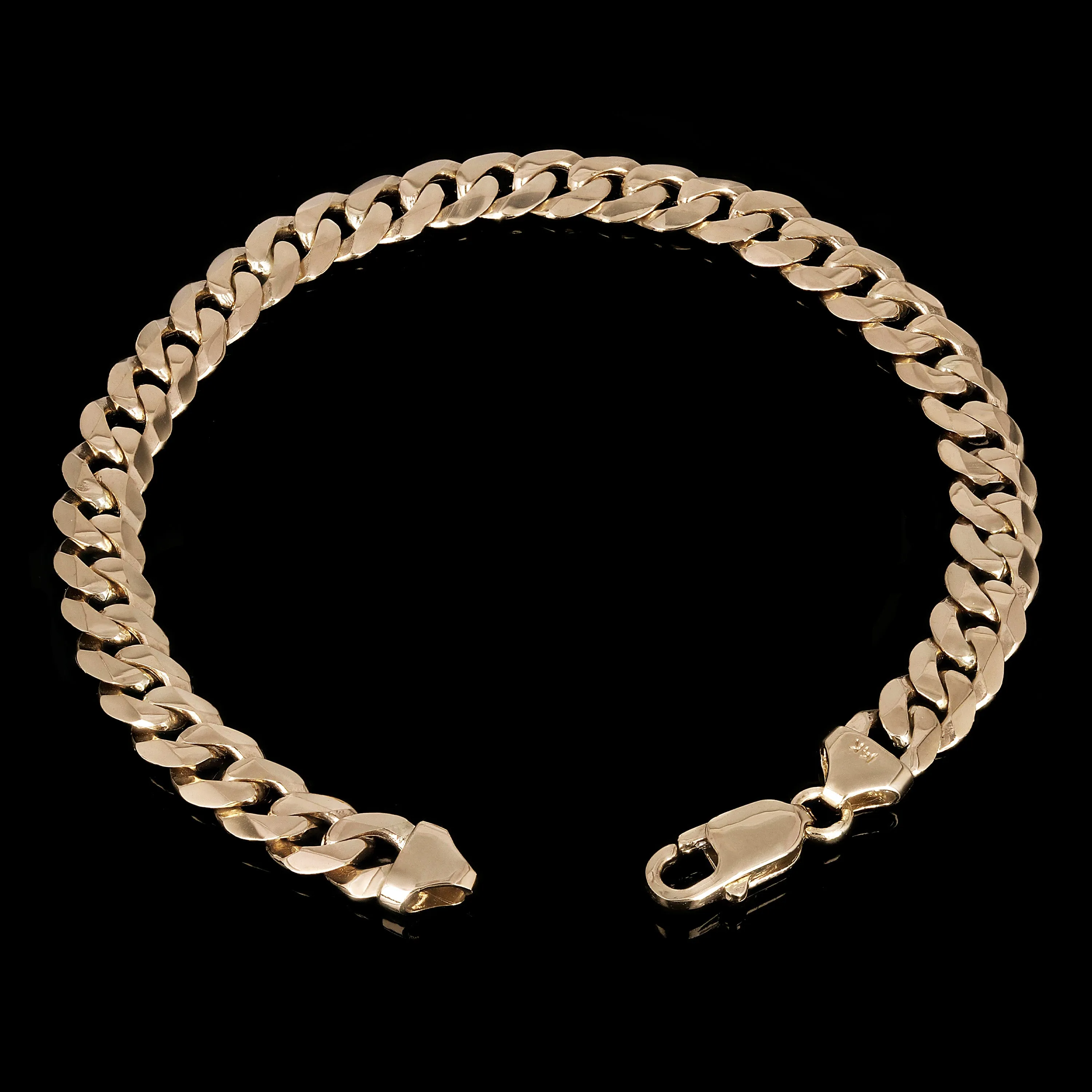 14k Yellow Gold Solid Curb Cuban Link Chain Bracelet 8mm Various Lengths