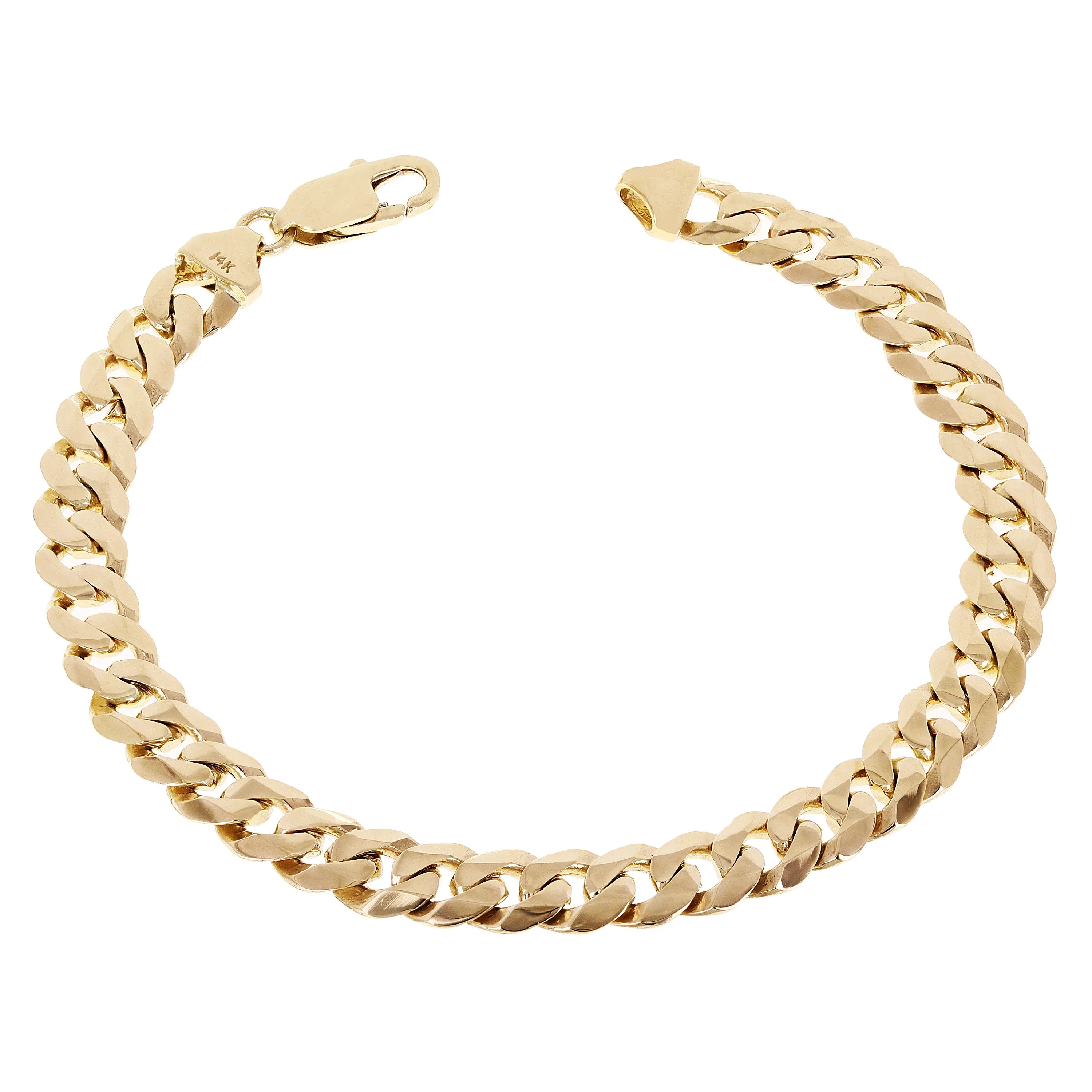 14k Yellow Gold Solid Curb Cuban Link Chain Bracelet 8mm Various Lengths