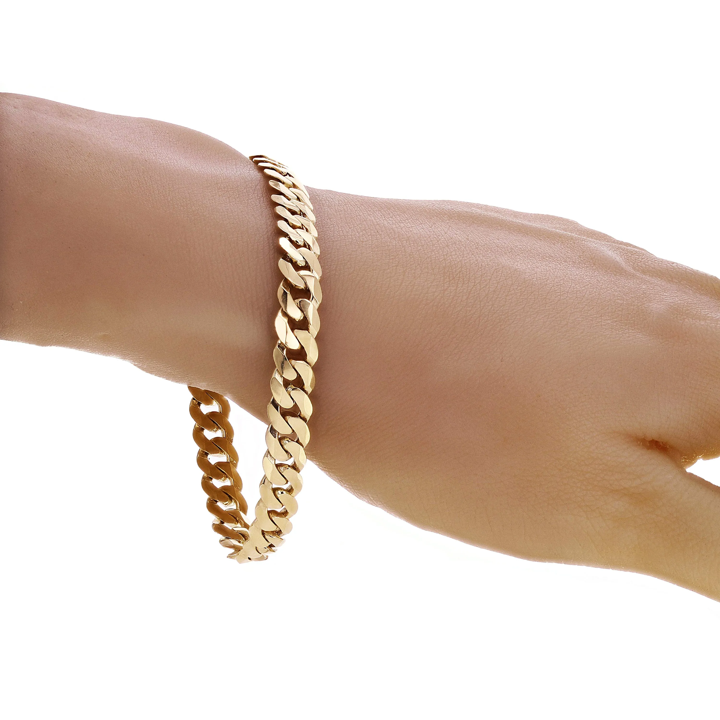 14k Yellow Gold Solid Curb Cuban Link Chain Bracelet 8mm Various Lengths