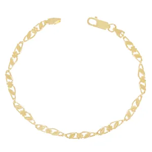 14k Yellow Gold Solid Flower & Leaves Link Bracelet 7"-11"