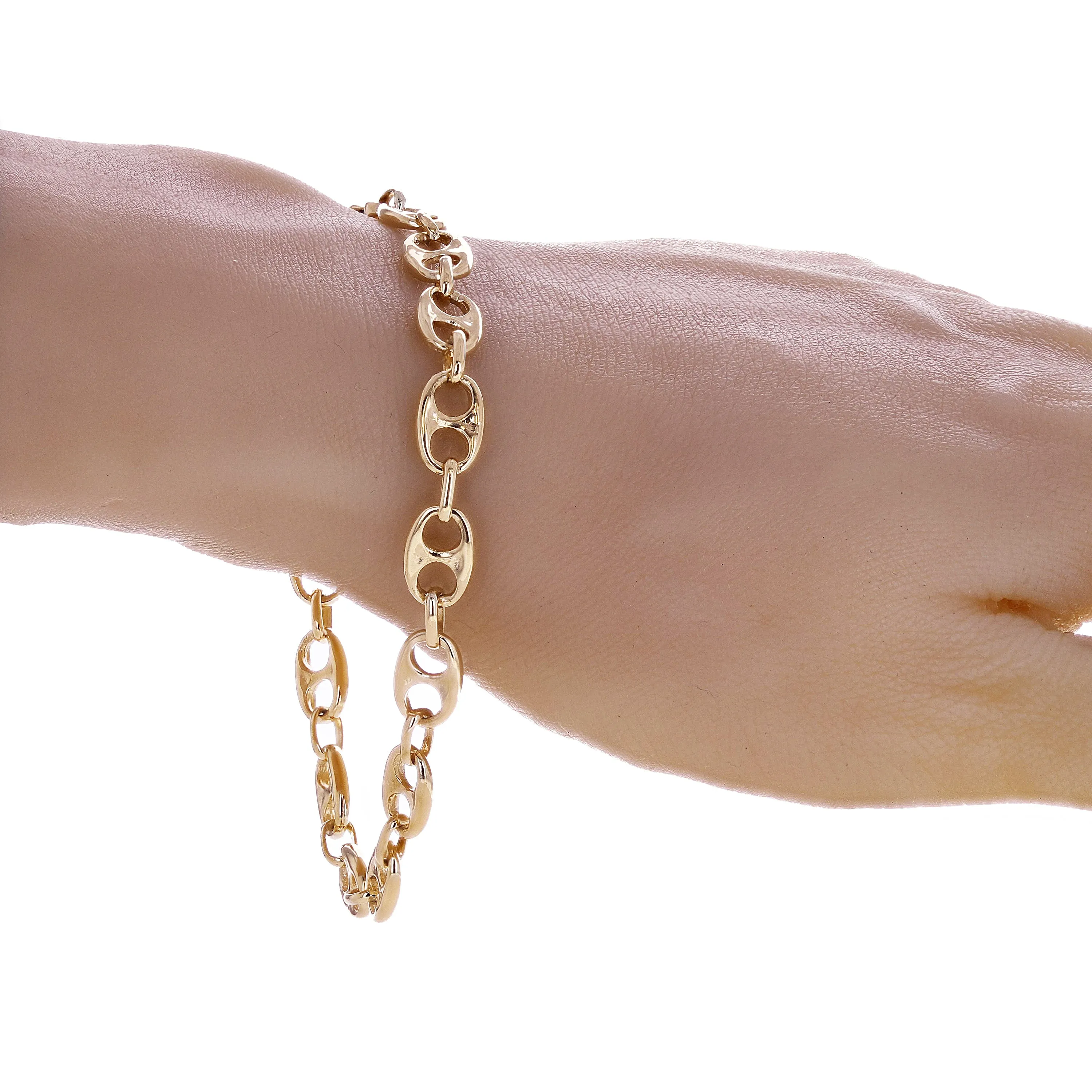 14k Yellow Gold Solid Gucci Mariner Link Chain Bracelet 8mm 7" - 9"