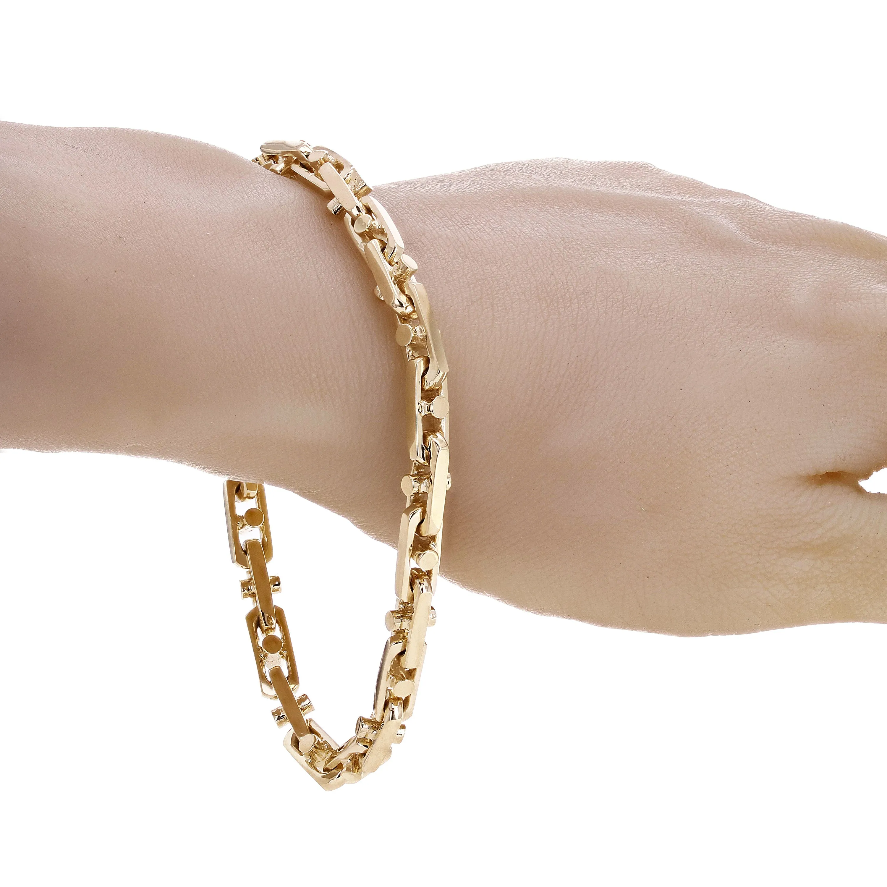 14k Yellow Gold Solid Handmade Fashion Link Bracelet 7" - 9" 6.3mm
