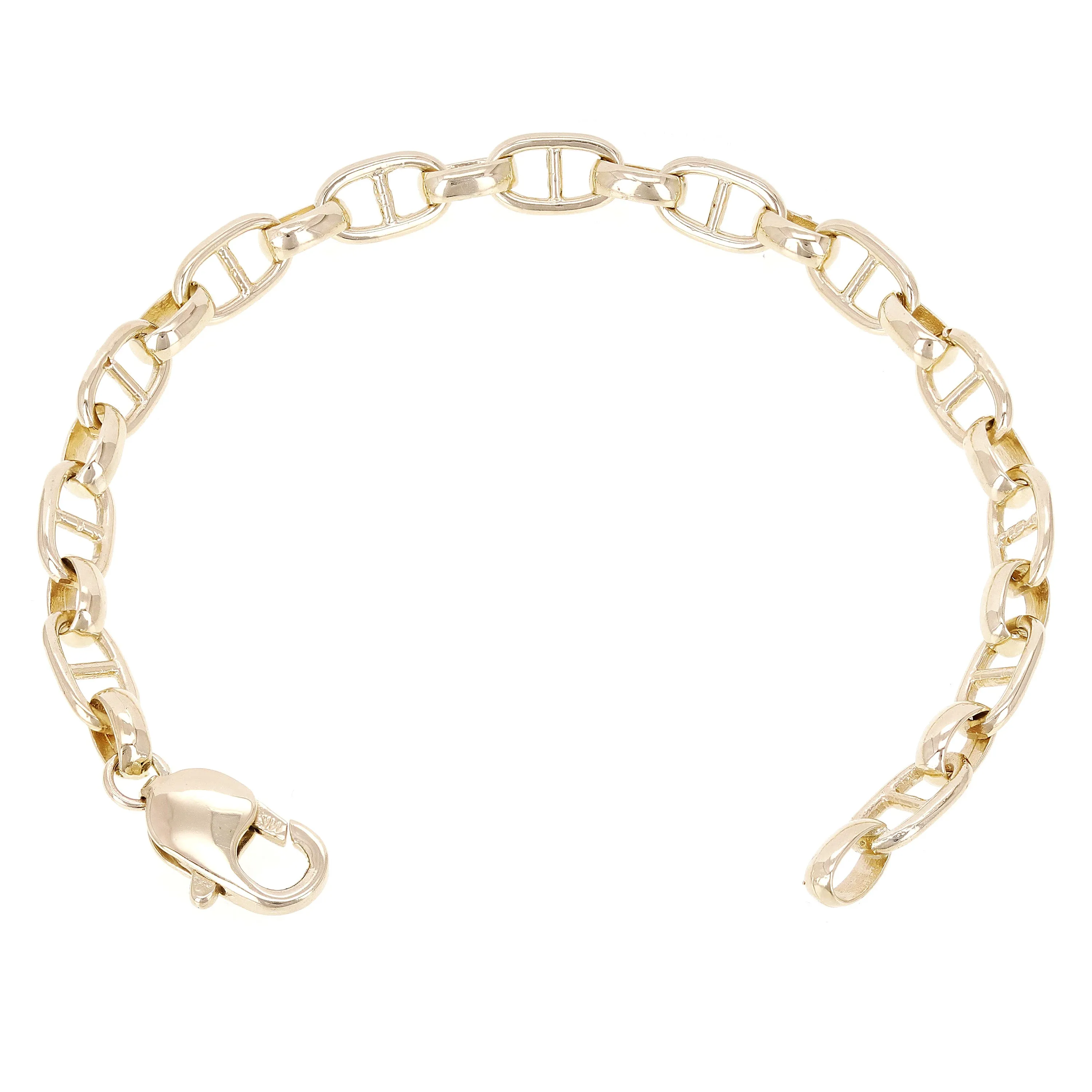 14k Yellow Gold Solid Oval Mariner Link Chain Bracelet 6.7mm Various Lengths