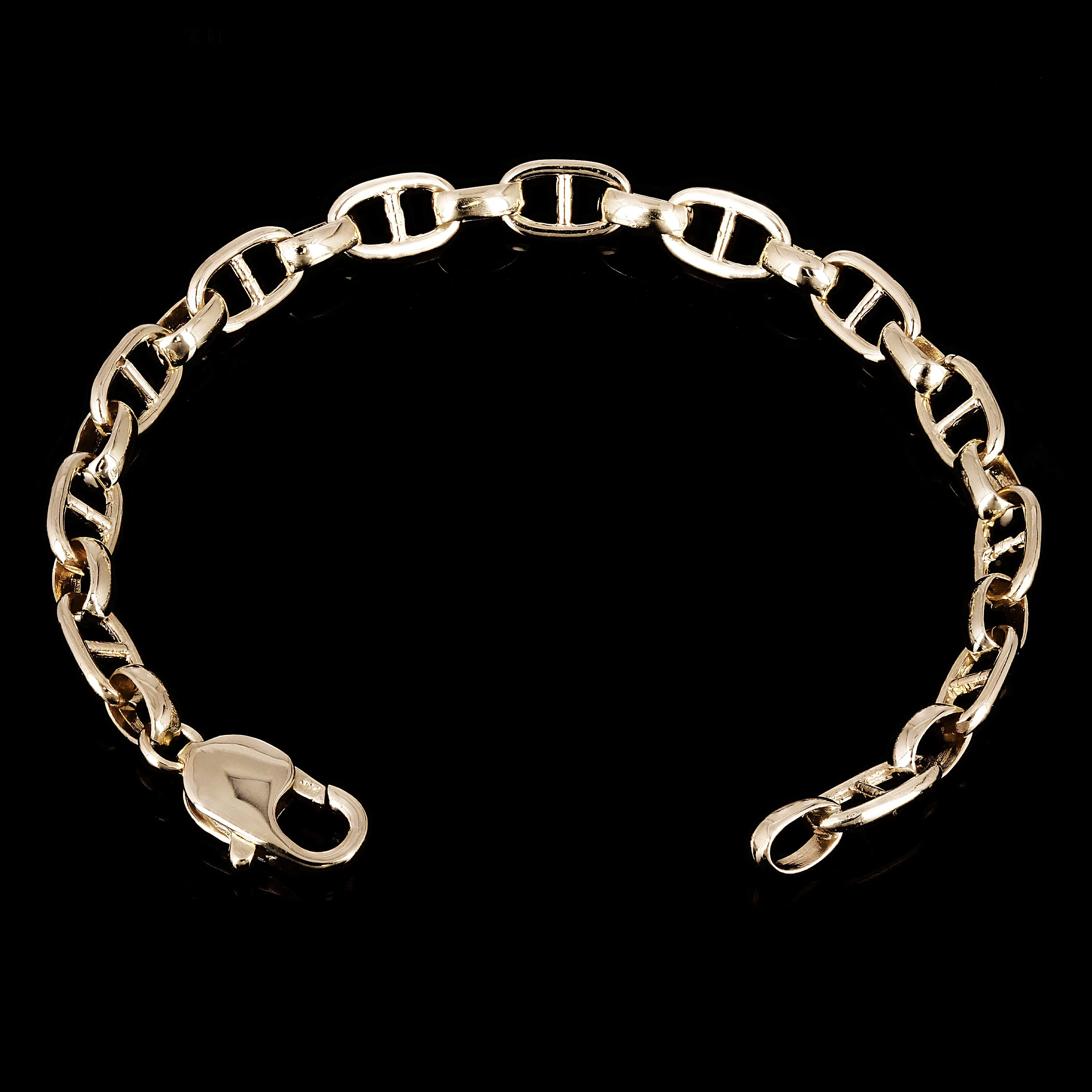 14k Yellow Gold Solid Oval Mariner Link Chain Bracelet 6.7mm Various Lengths