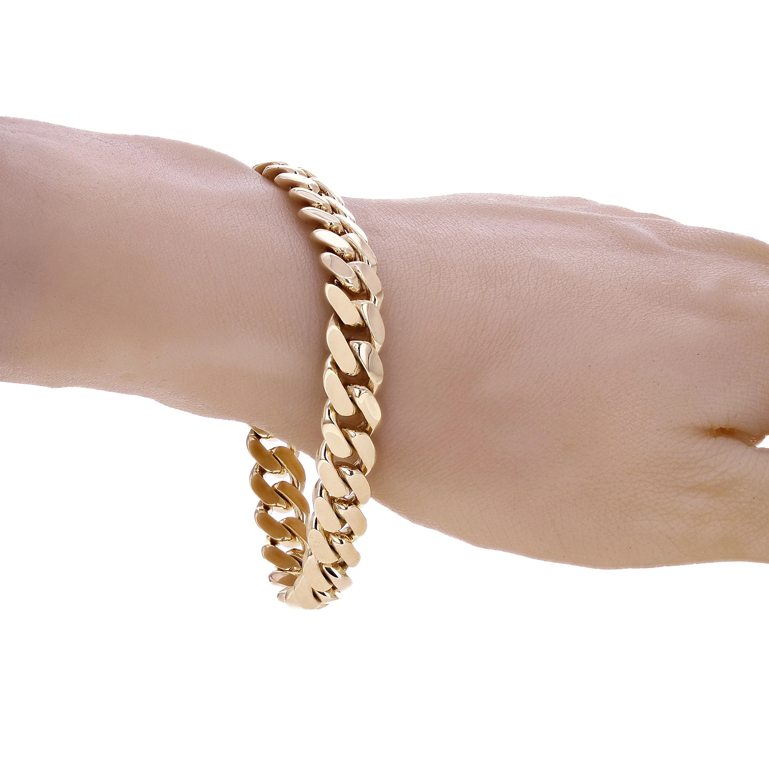 14k Yellow White or Rose Gold Solid Heavy Miami Cuban Chain Link Bracelet 10 mm 8", 8.5", 9" with Box Clasp