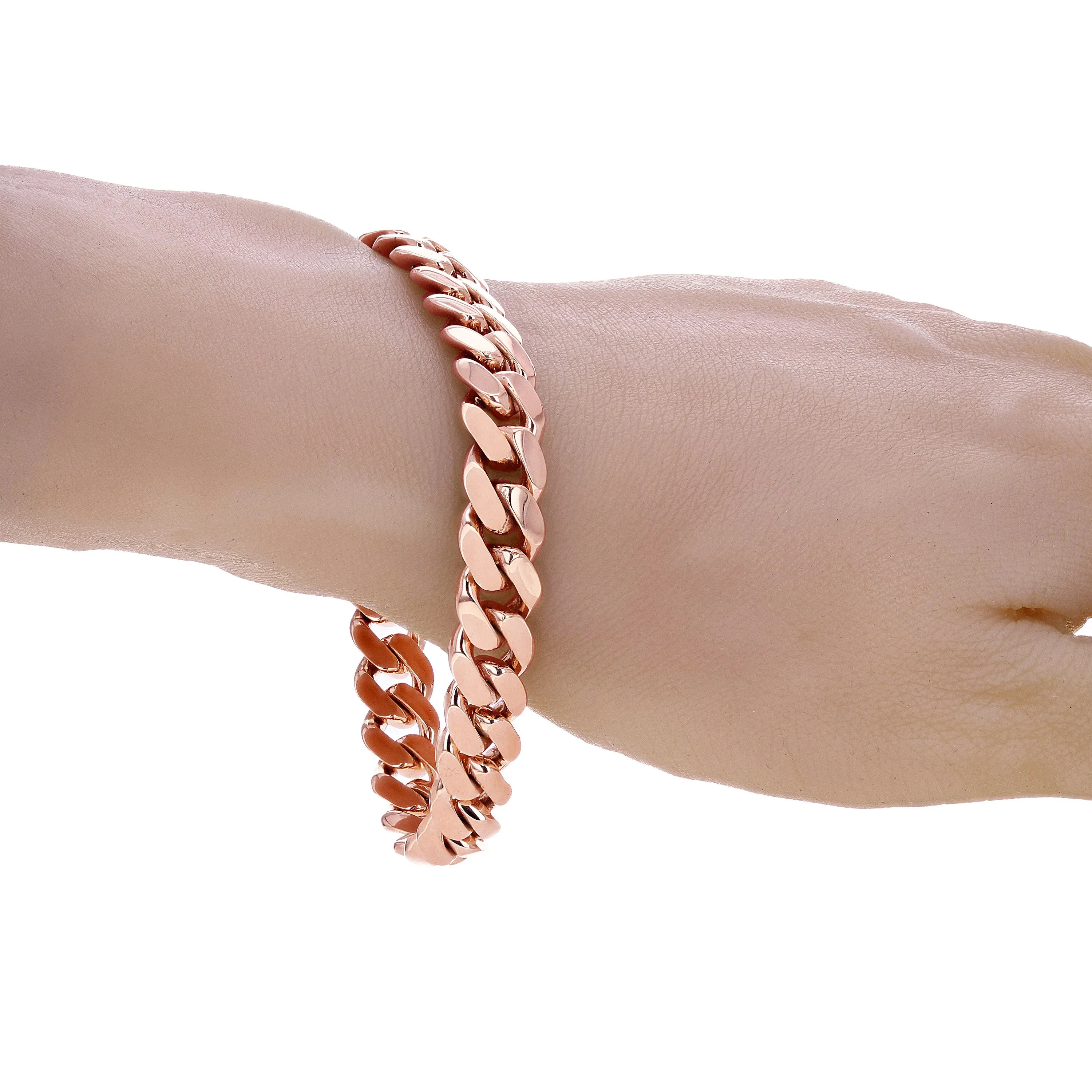 14k Yellow White or Rose Gold Solid Heavy Miami Cuban Chain Link Bracelet 10 mm 8", 8.5", 9" with Box Clasp
