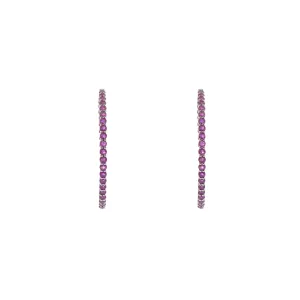 14KT White Gold Ruby Hoop Earrings