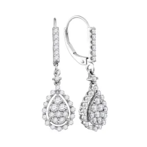 14kt White Gold Womens Round Diamond Teardrop Frame Earrings 7/8 Cttw