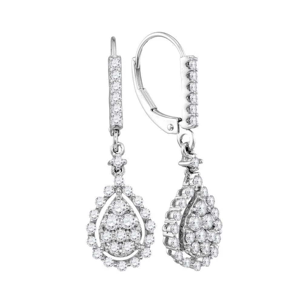 14kt White Gold Womens Round Diamond Teardrop Frame Earrings 7/8 Cttw
