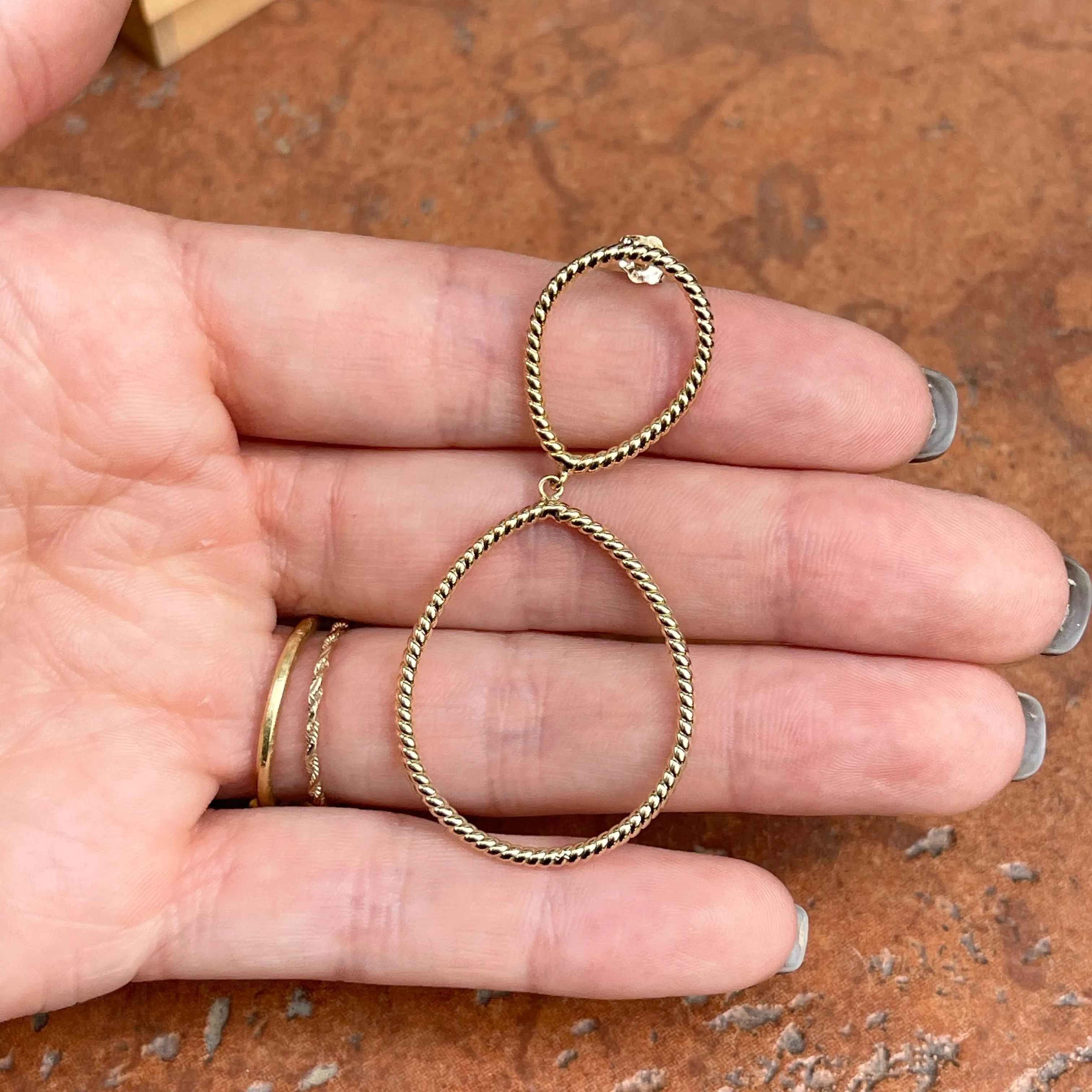 14KT Yellow Gold Rope Teardrop Dangle Earrings