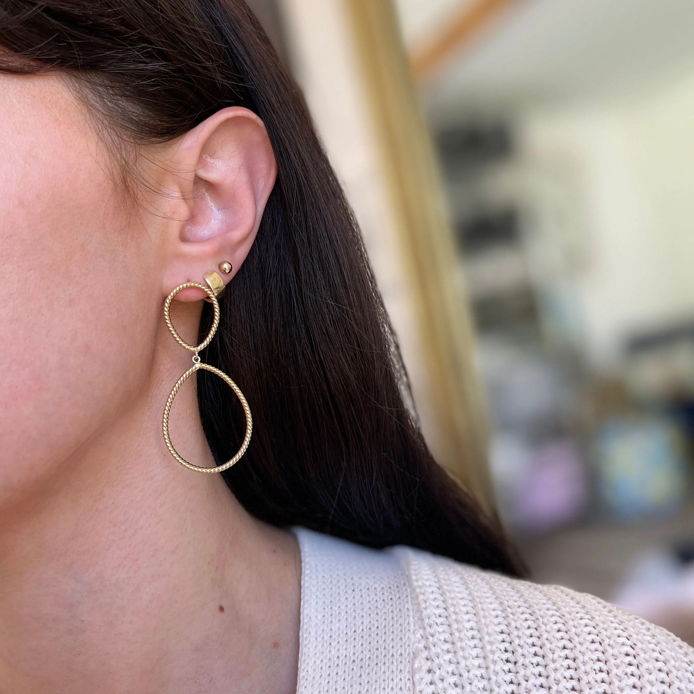 14KT Yellow Gold Rope Teardrop Dangle Earrings
