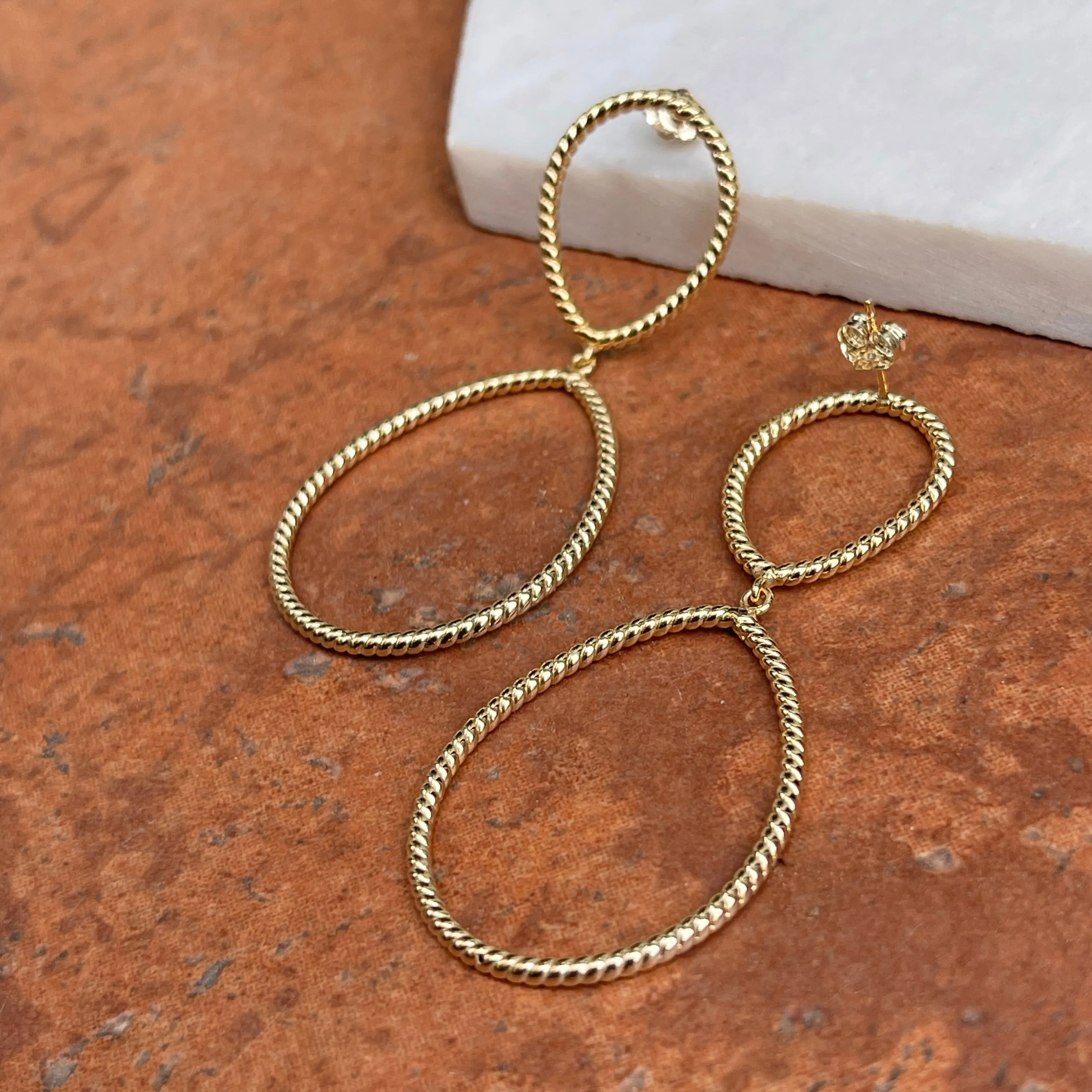 14KT Yellow Gold Rope Teardrop Dangle Earrings
