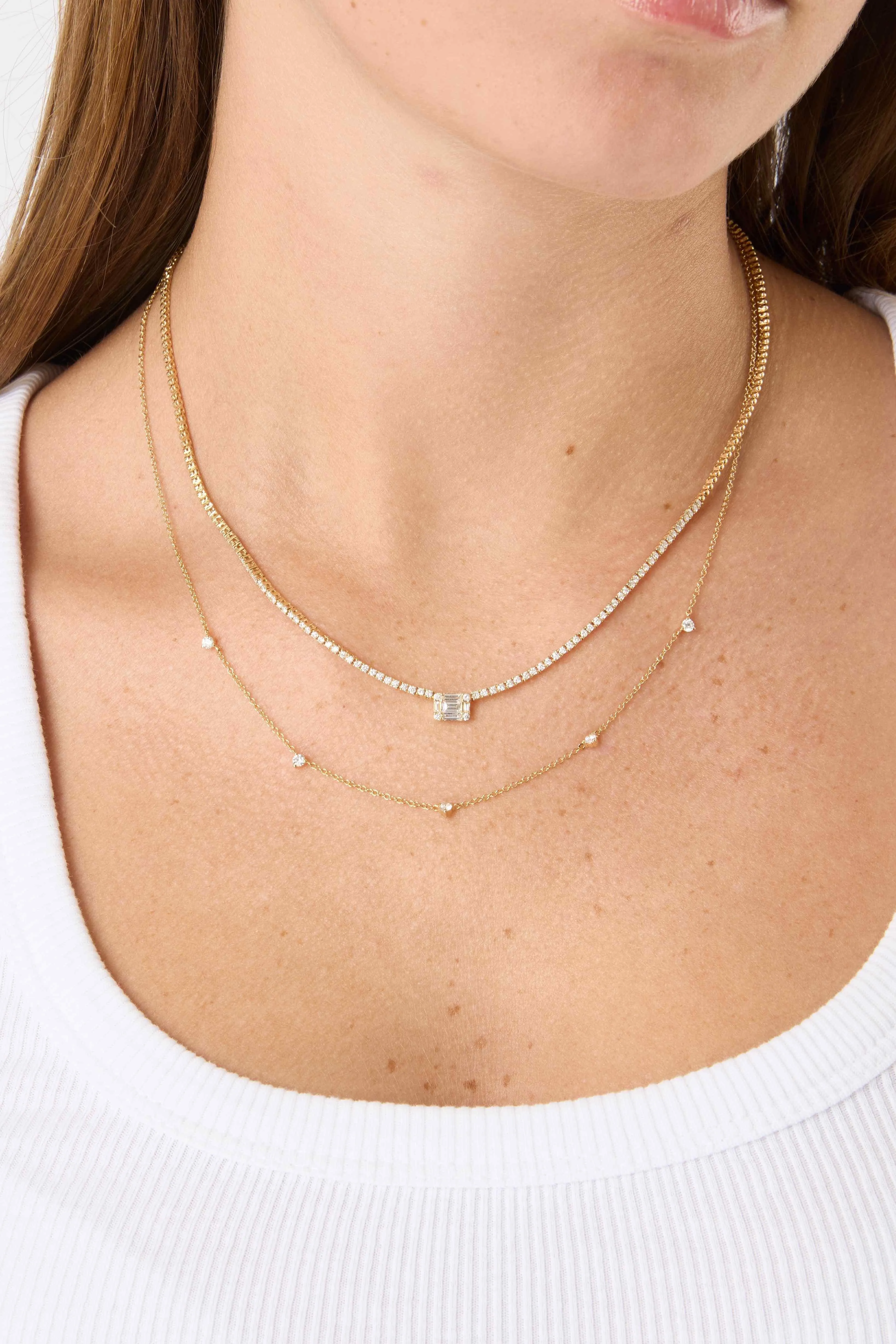 14KY Baguette Station Tennis Necklace