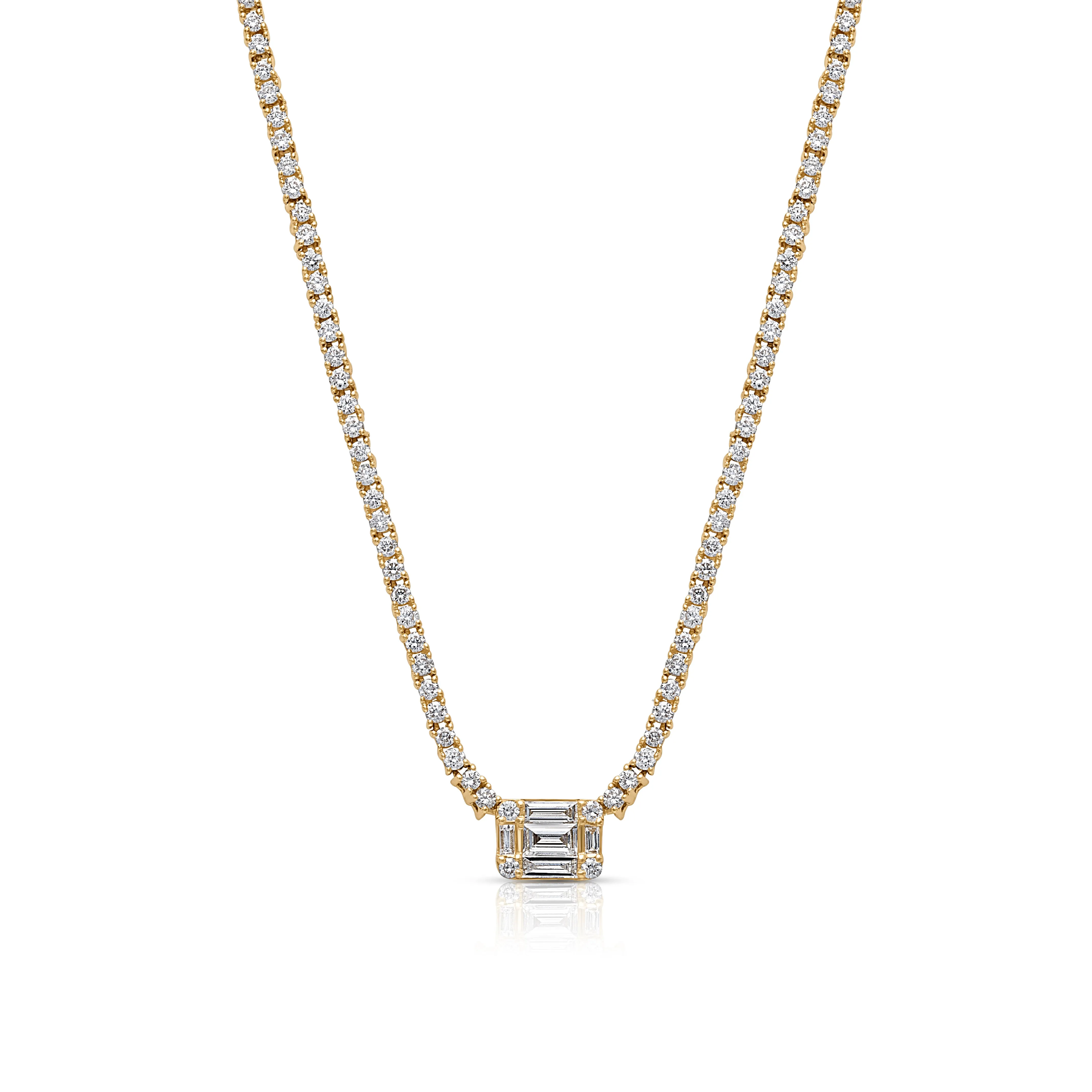 14KY Baguette Station Tennis Necklace