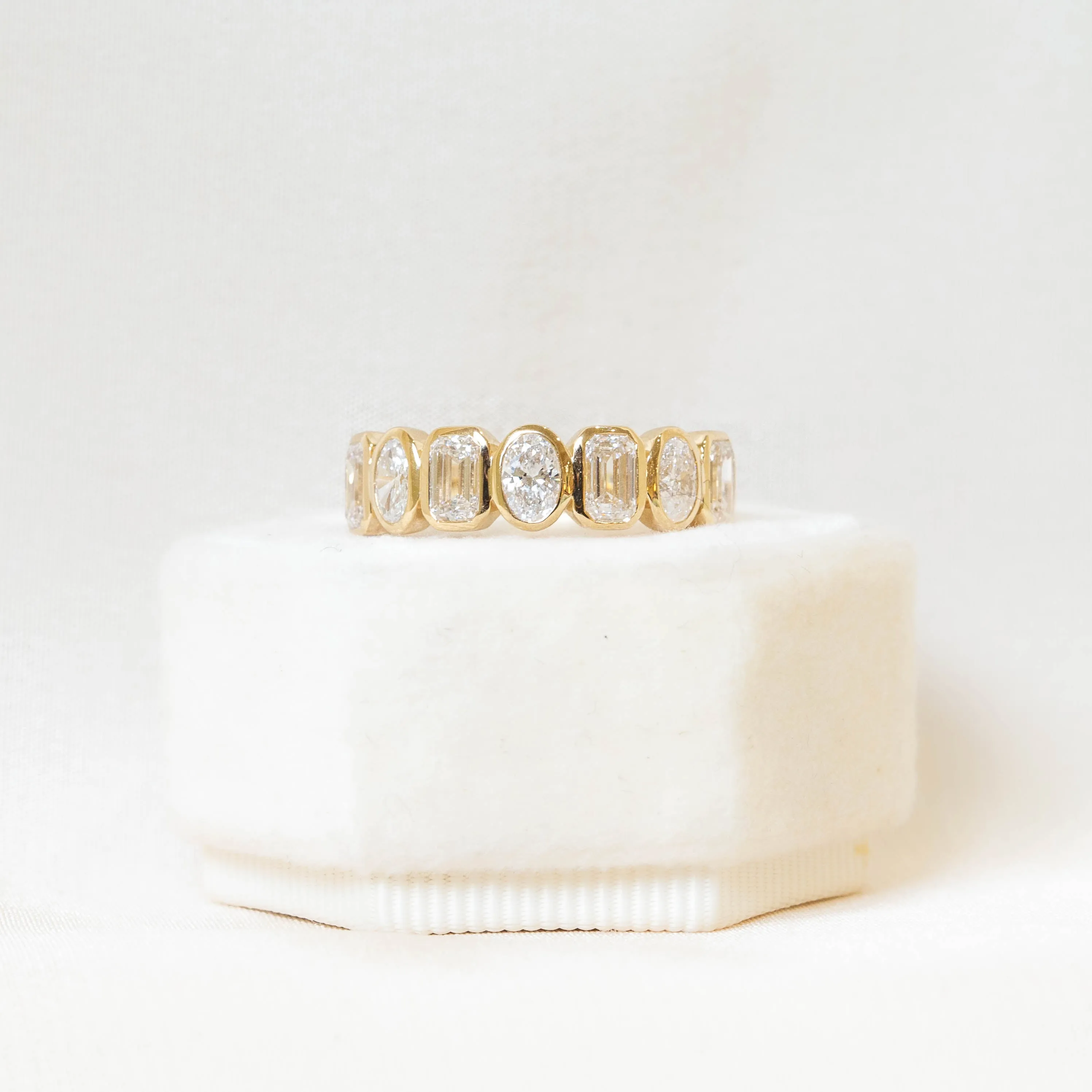 14ky Oval & Emerald-Cut Bezel Lab-Grown Diamond Band