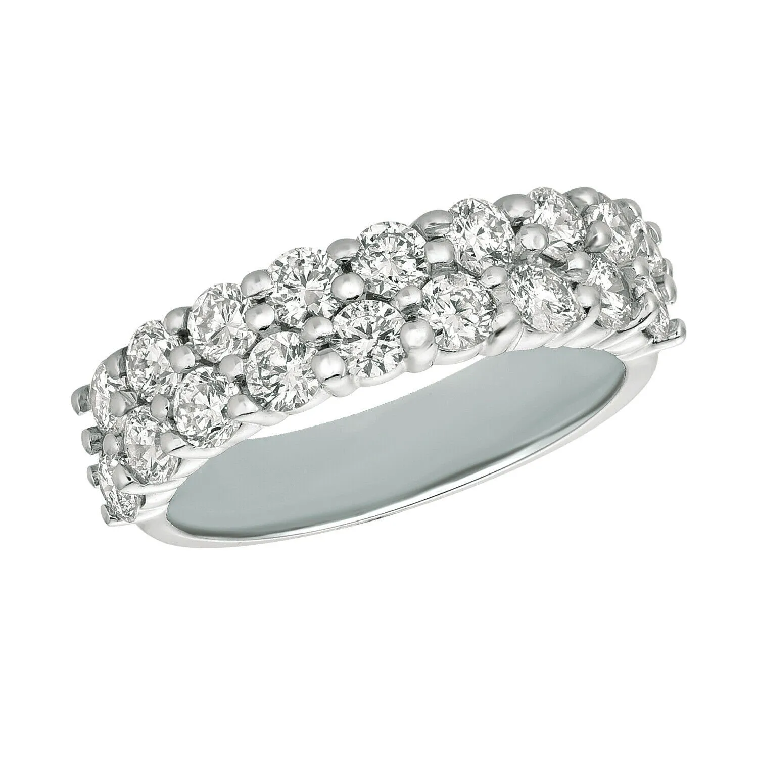 1.50 Carat Natural Diamond Two Rows Ring Band G SI 14K White Gold