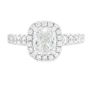 1.54ct Cushion Cut 18k White Gold Halo Engagement Ring