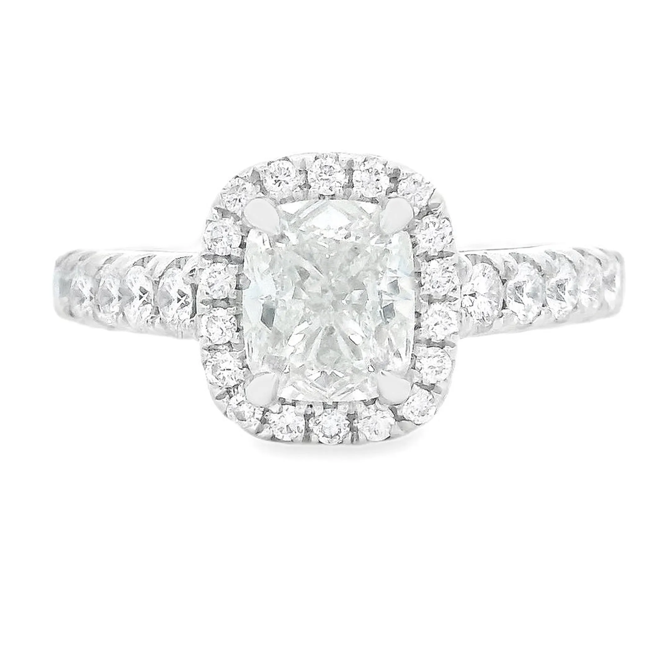 1.54ct Cushion Cut 18k White Gold Halo Engagement Ring