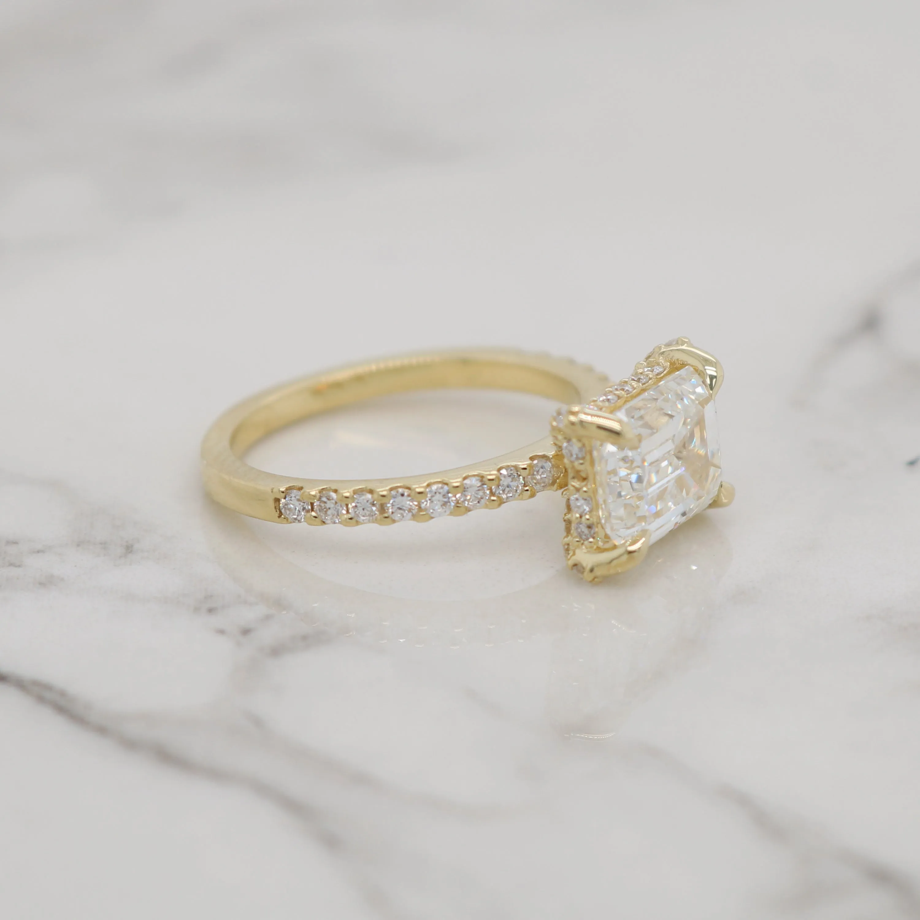 1.5ct Emerald Cut "East-West" Hidden Halo Engagement Ring