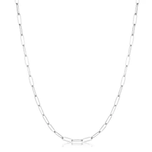 16 Rhodium Plated Linked Mid Size Paperclip Chain Necklace