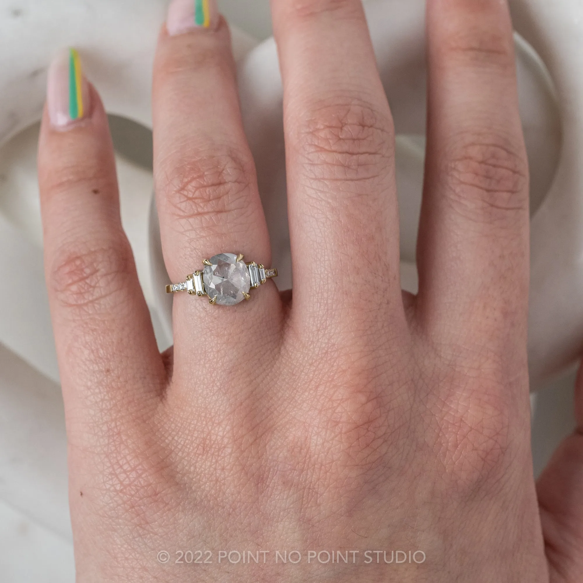 1.67 Carat Icy White Cushion Diamond Engagement Ring, Betsy Setting, 14K Yellow Gold