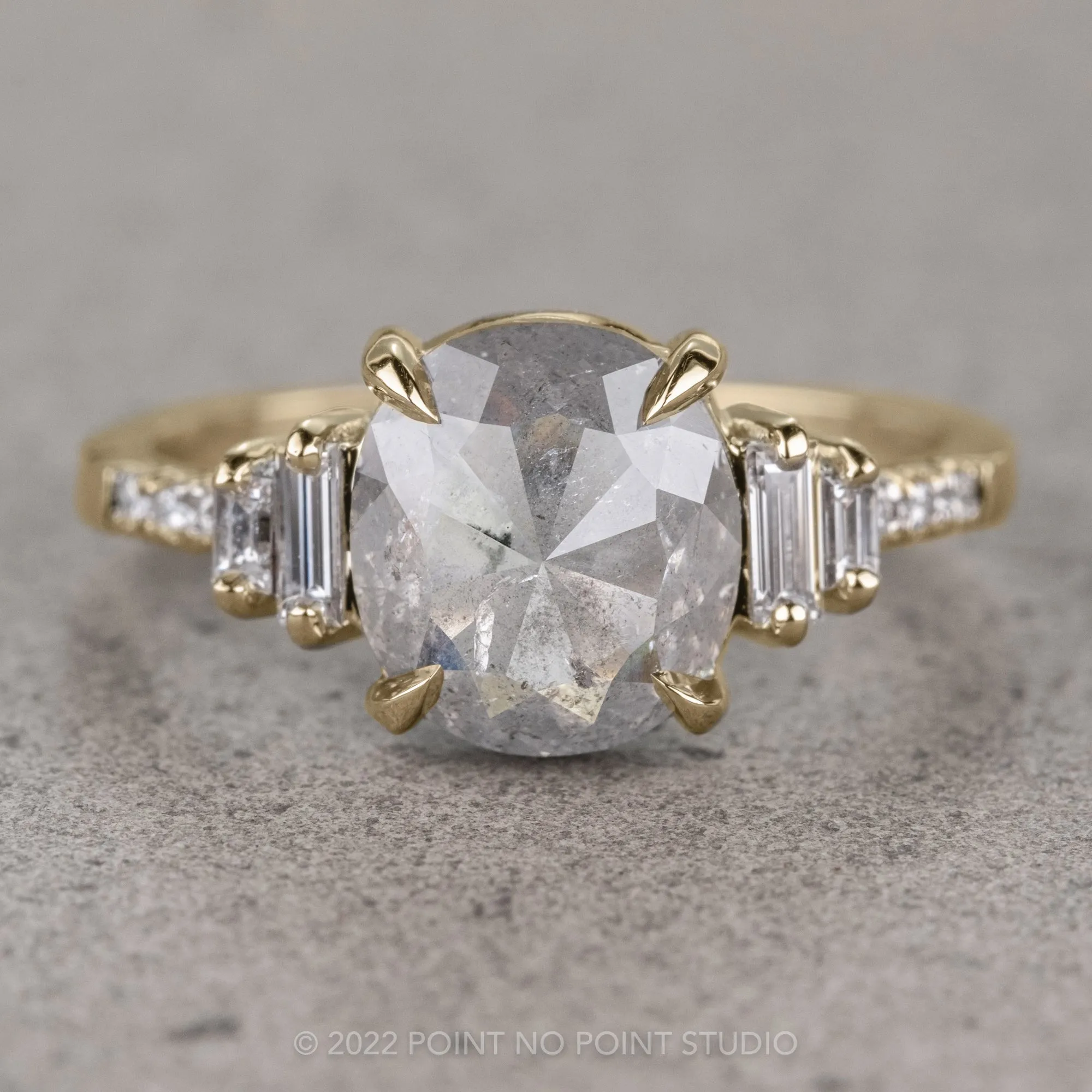 1.67 Carat Icy White Cushion Diamond Engagement Ring, Betsy Setting, 14K Yellow Gold