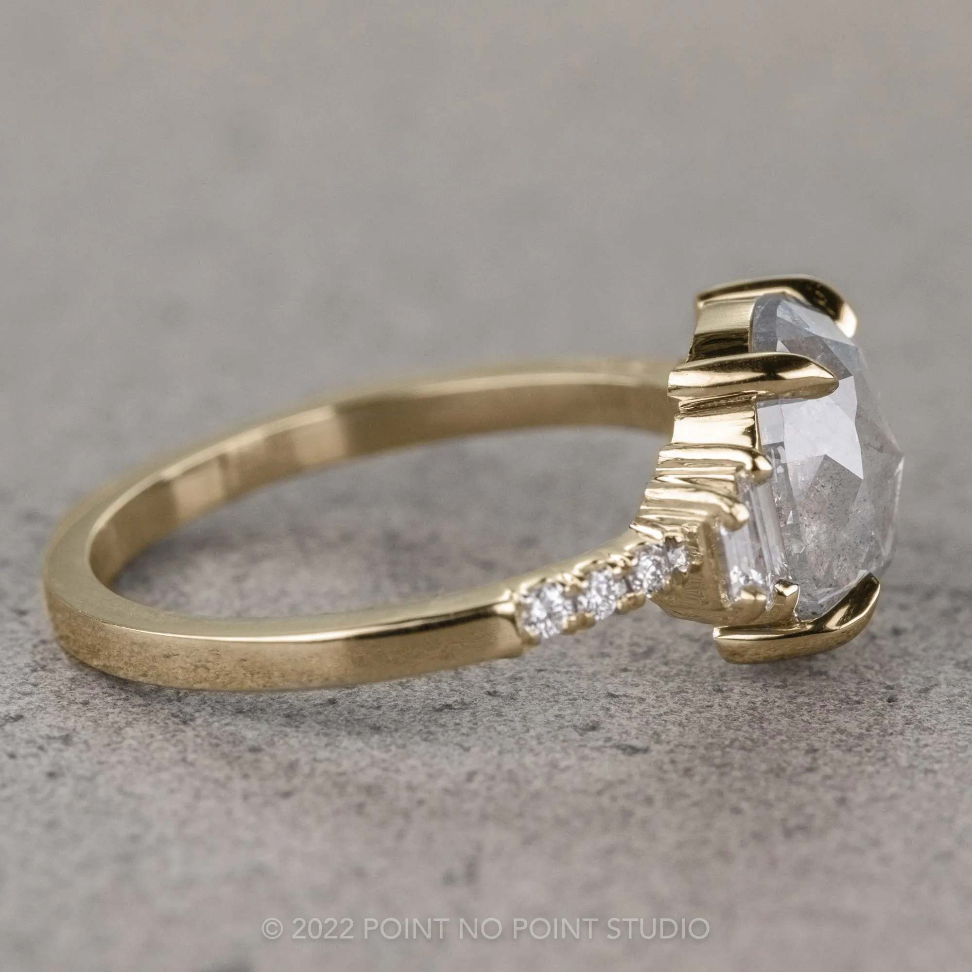 1.67 Carat Icy White Cushion Diamond Engagement Ring, Betsy Setting, 14K Yellow Gold