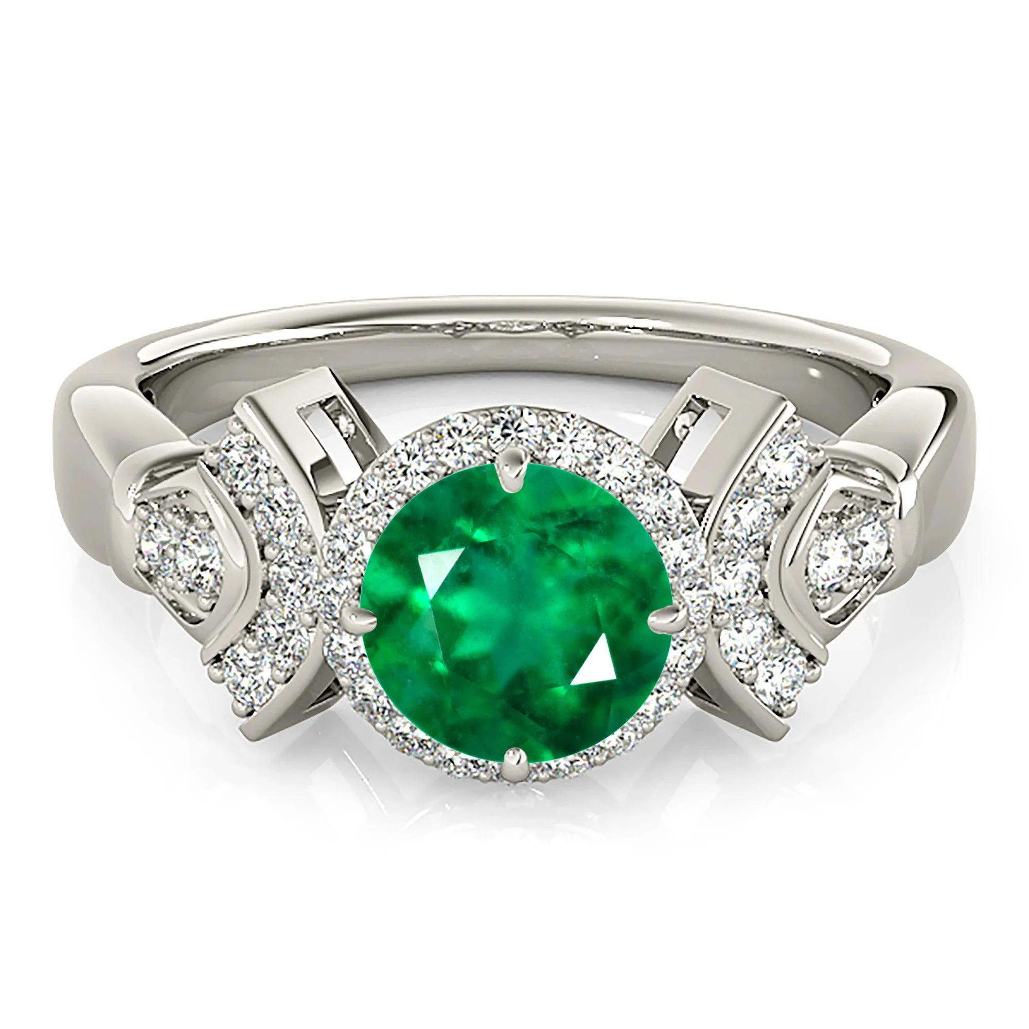 1.70 ct. Genuine Emerald Ring With Halo and Fancy Design Diamond Band