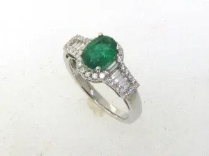 1.75 Carat Natural Emerald & Diamond Ring 18K White Gold