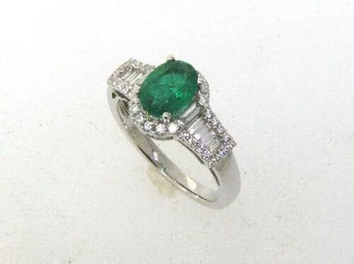 1.75 Carat Natural Emerald & Diamond Ring 18K White Gold