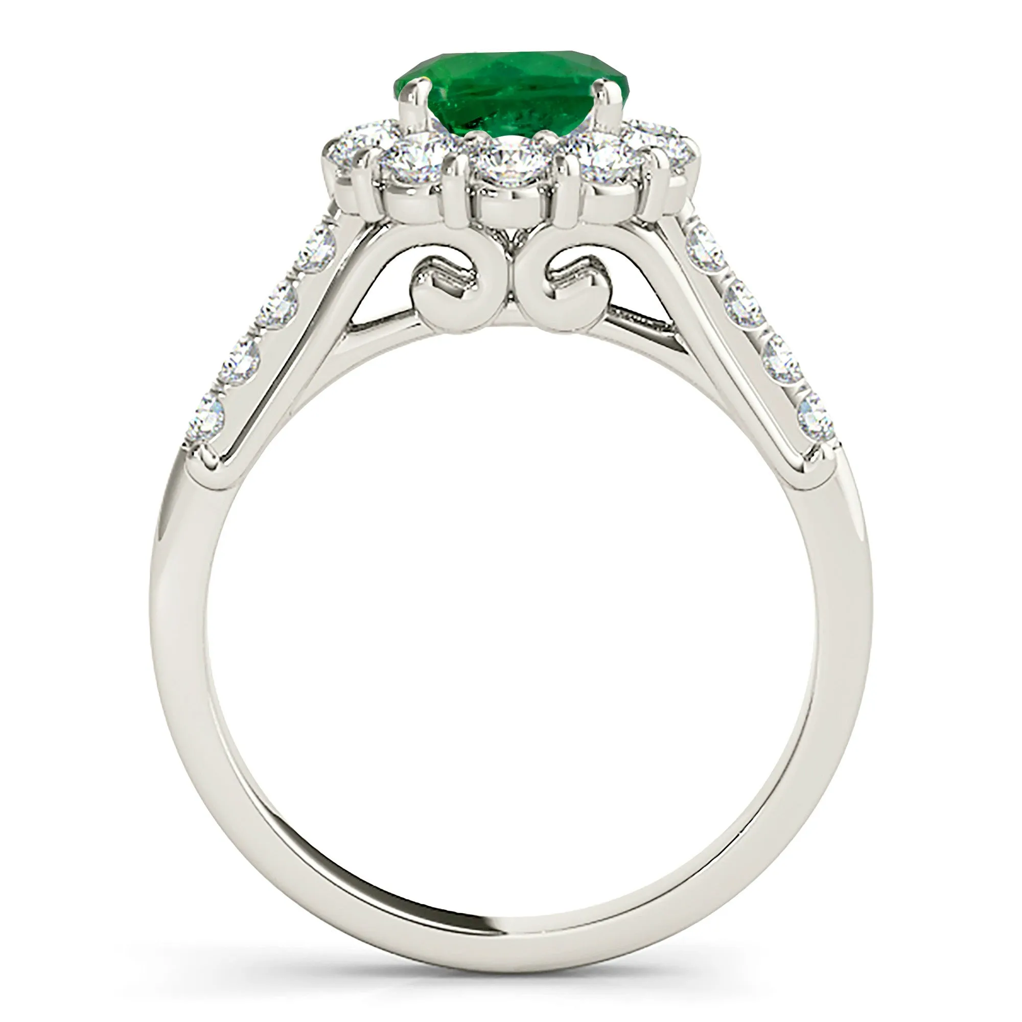 1.75 ct. Genuine Emerald Halo Ring With Side Diamonds