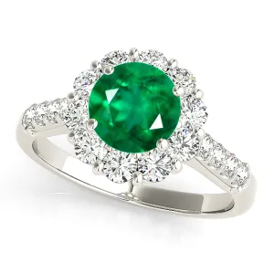 1.75 ct. Genuine Emerald Halo Ring With Side Diamonds