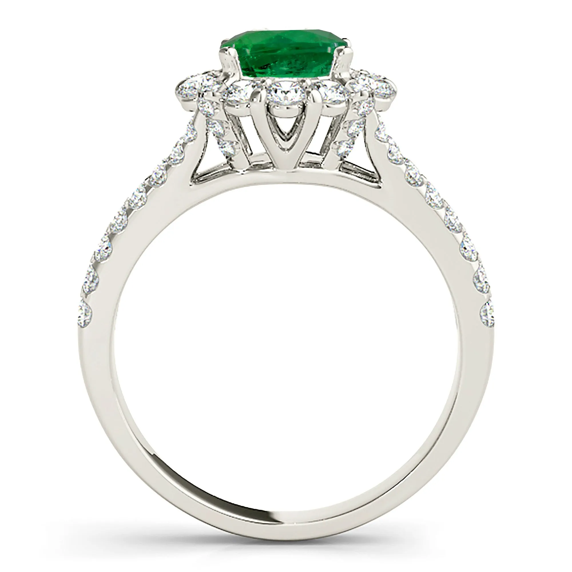 1.75 ct. Genuine Emerald Split Shank Halo Ring With Side Diamonds