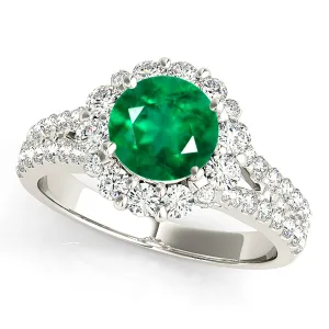 1.75 ct. Genuine Emerald Split Shank Halo Ring With Side Diamonds