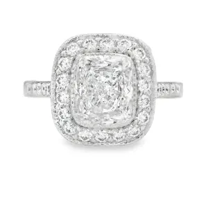 1.76ct Platinum Cushion Cut Halo Engagement Ring