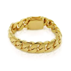 17mm Solid Cuban Link Bracelet in 14K Yellow Gold