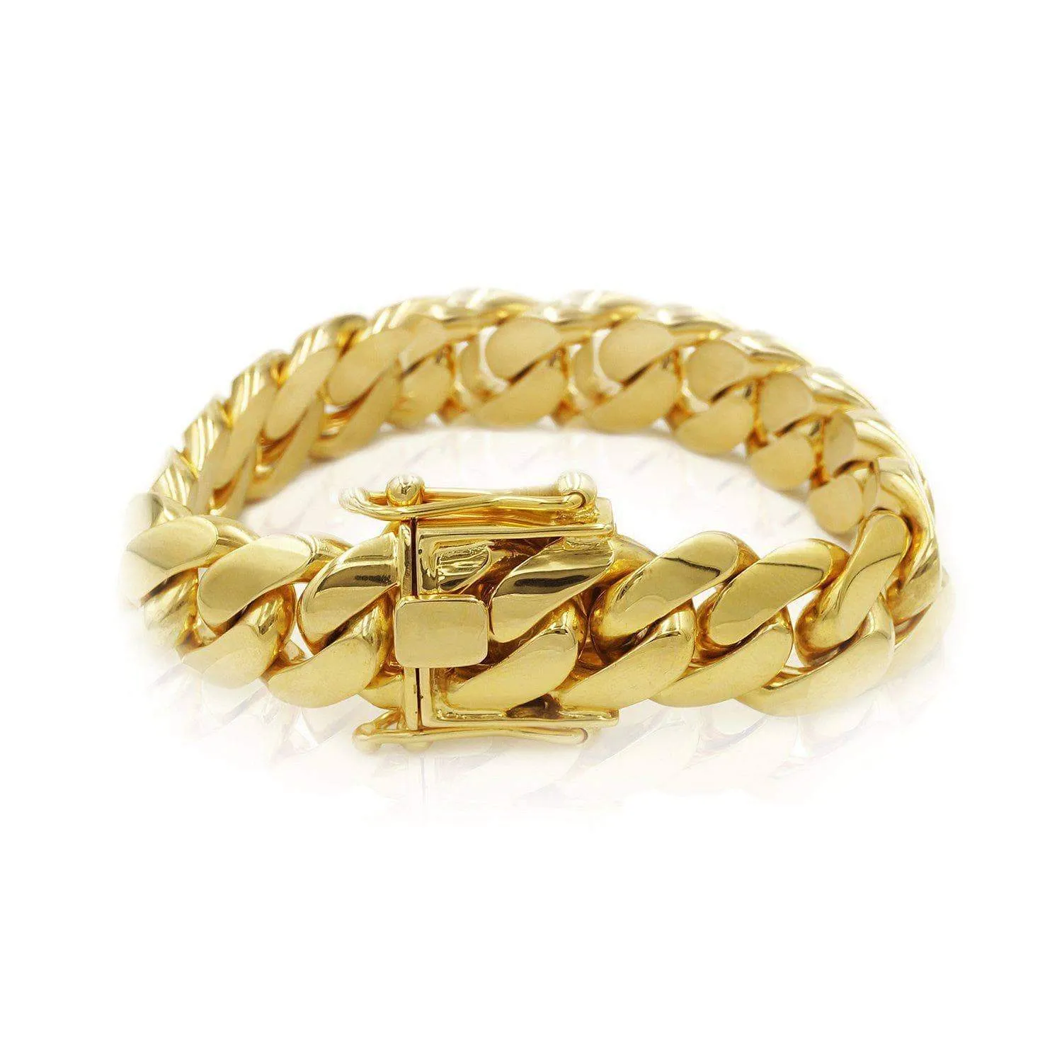 17mm Solid Cuban Link Bracelet in 14K Yellow Gold