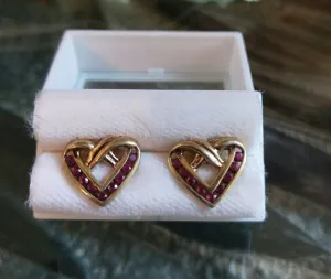 18 2mm RUBY HEART SHAPED EARINGS