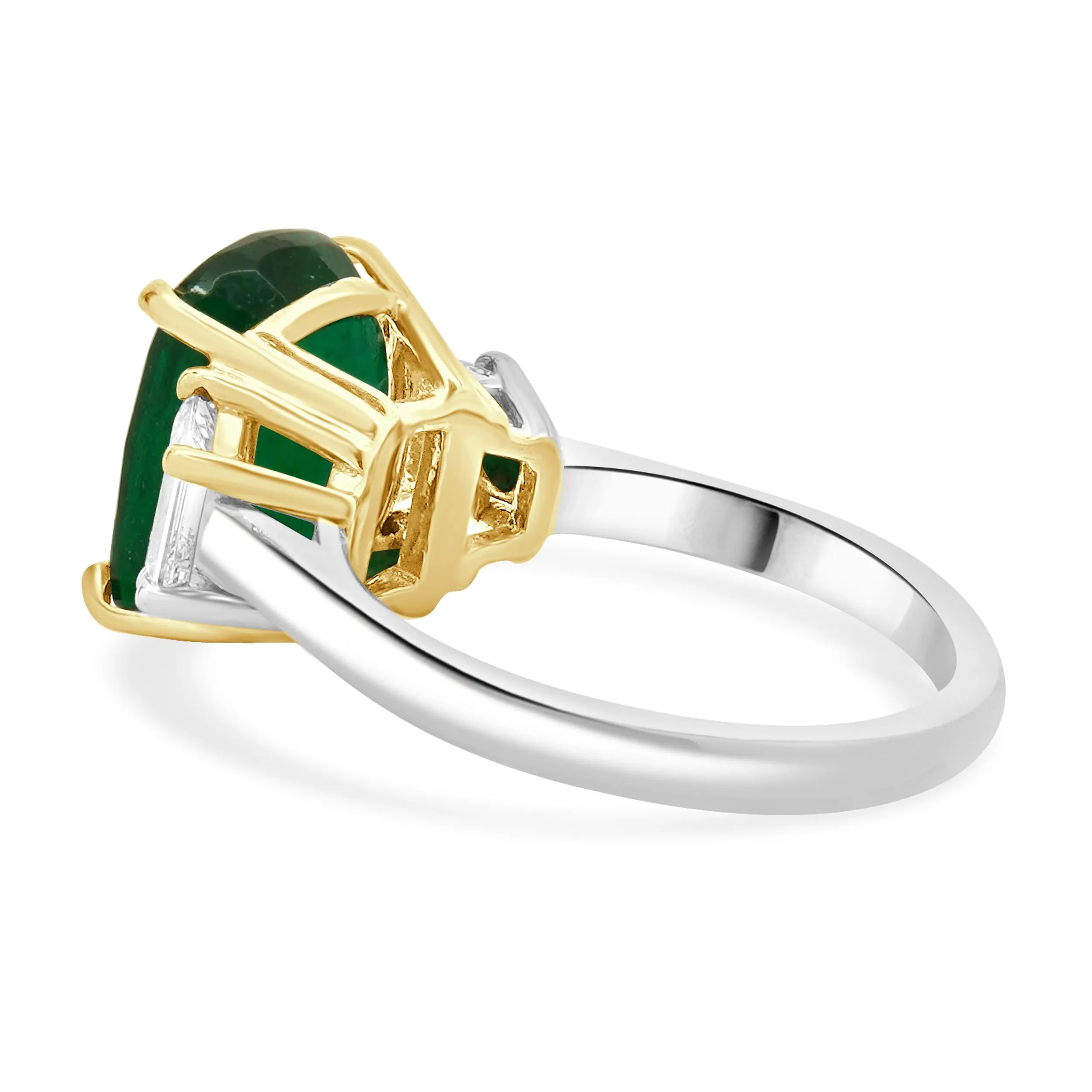 18 Karat White & Yellow Gold Emerald and Diamond Three Stone Ring