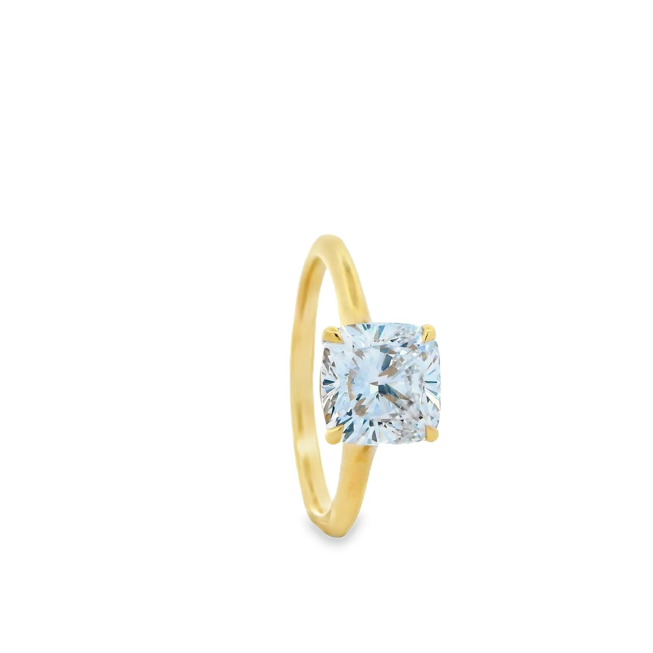 18ct Yellow Gold 2.05ct Cushion Cut Lab Grown Diamond Solitaire Ring