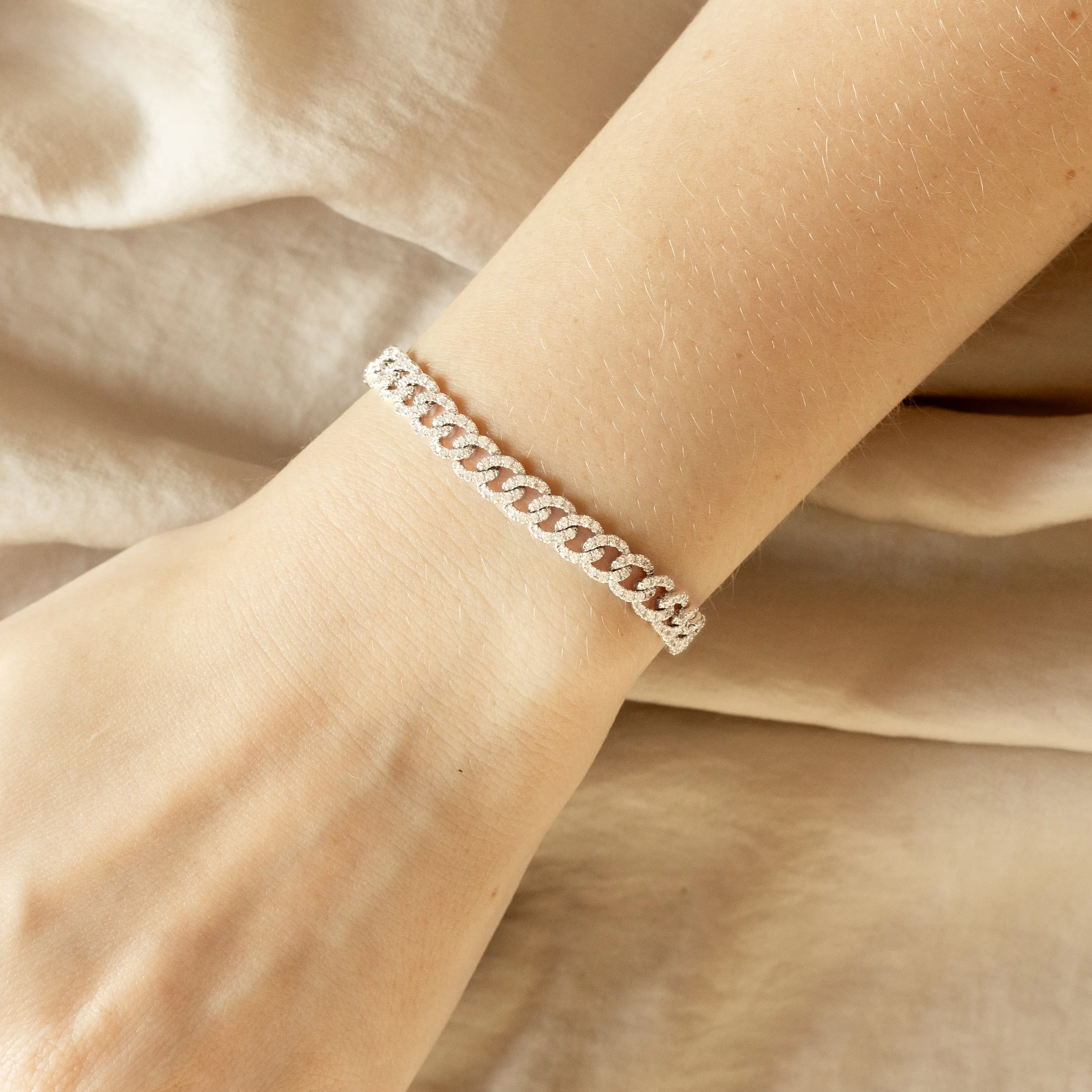18K Gold 3.5 Carat Total Weight Diamond Cuban Link Bracelet