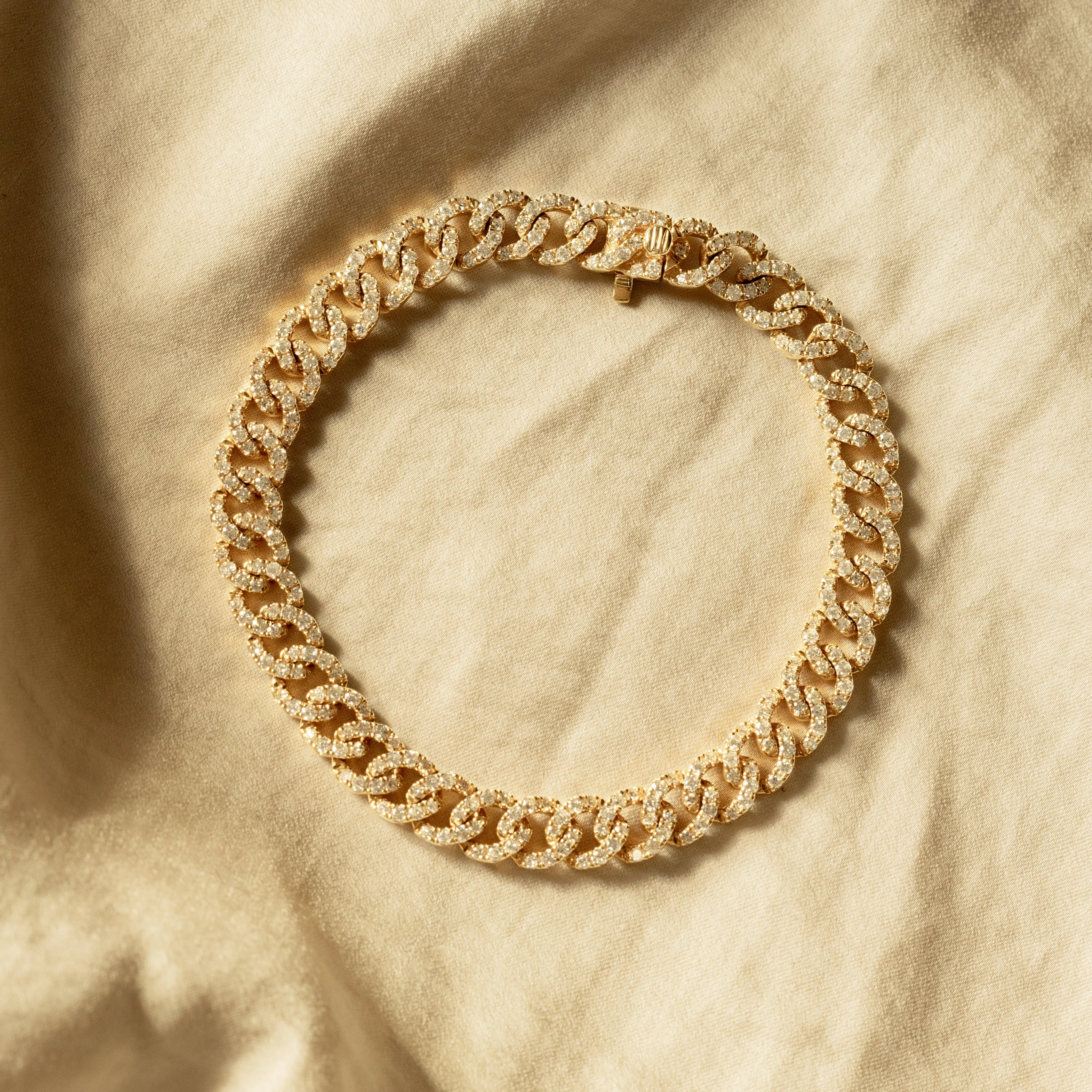 18K Gold 3.5 Carat Total Weight Diamond Cuban Link Bracelet
