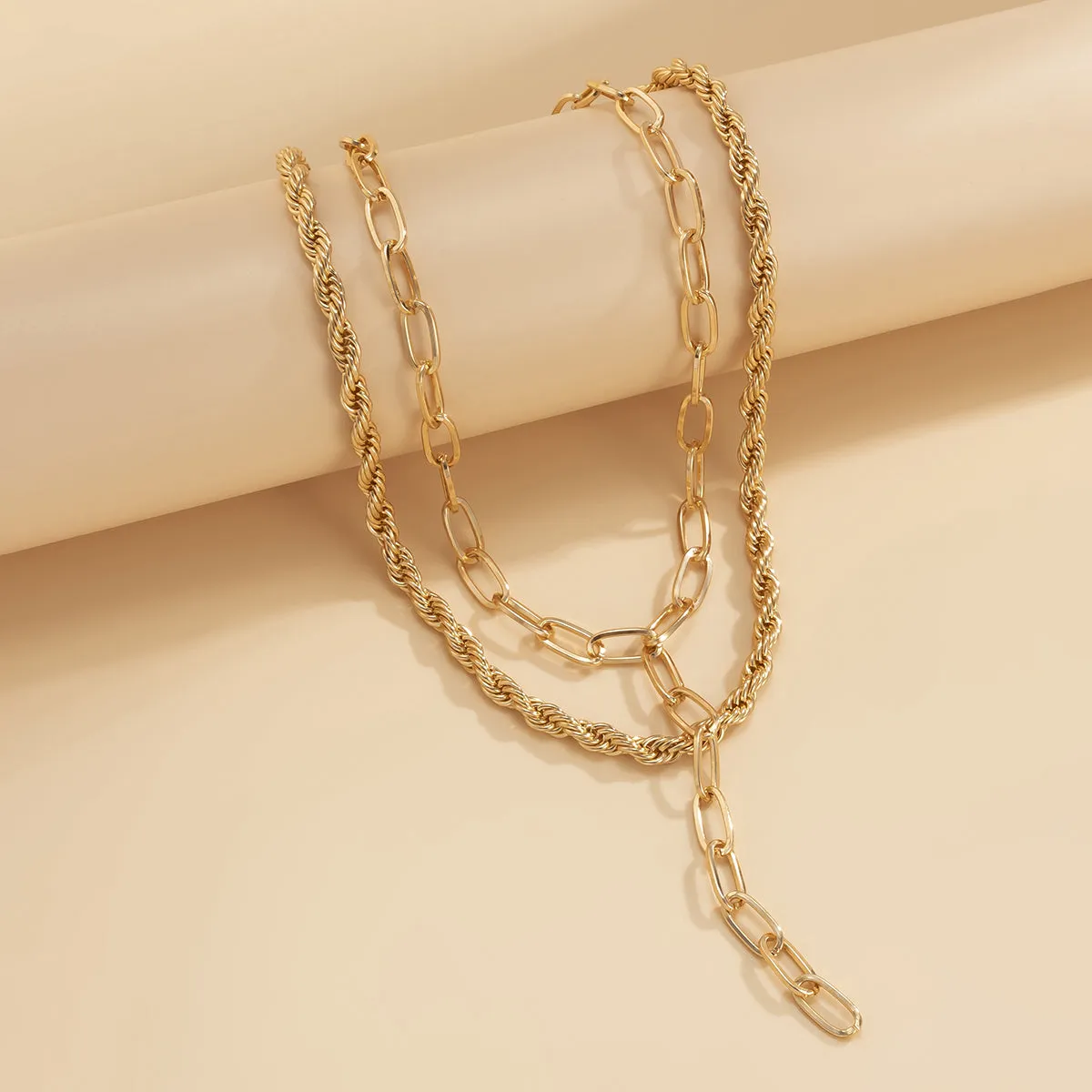 18K Gold-Plated Chain Link Drop Necklace Set