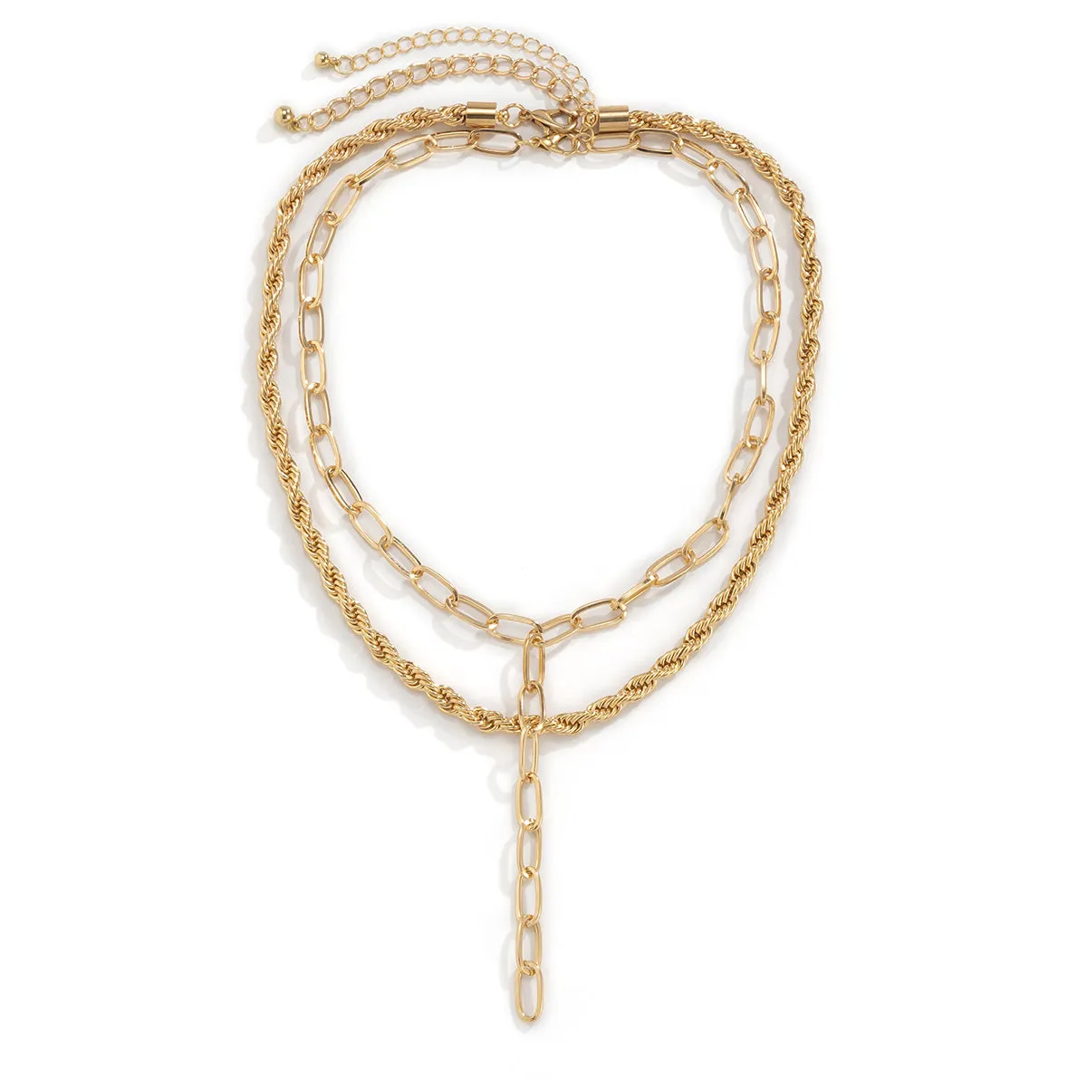 18K Gold-Plated Chain Link Drop Necklace Set