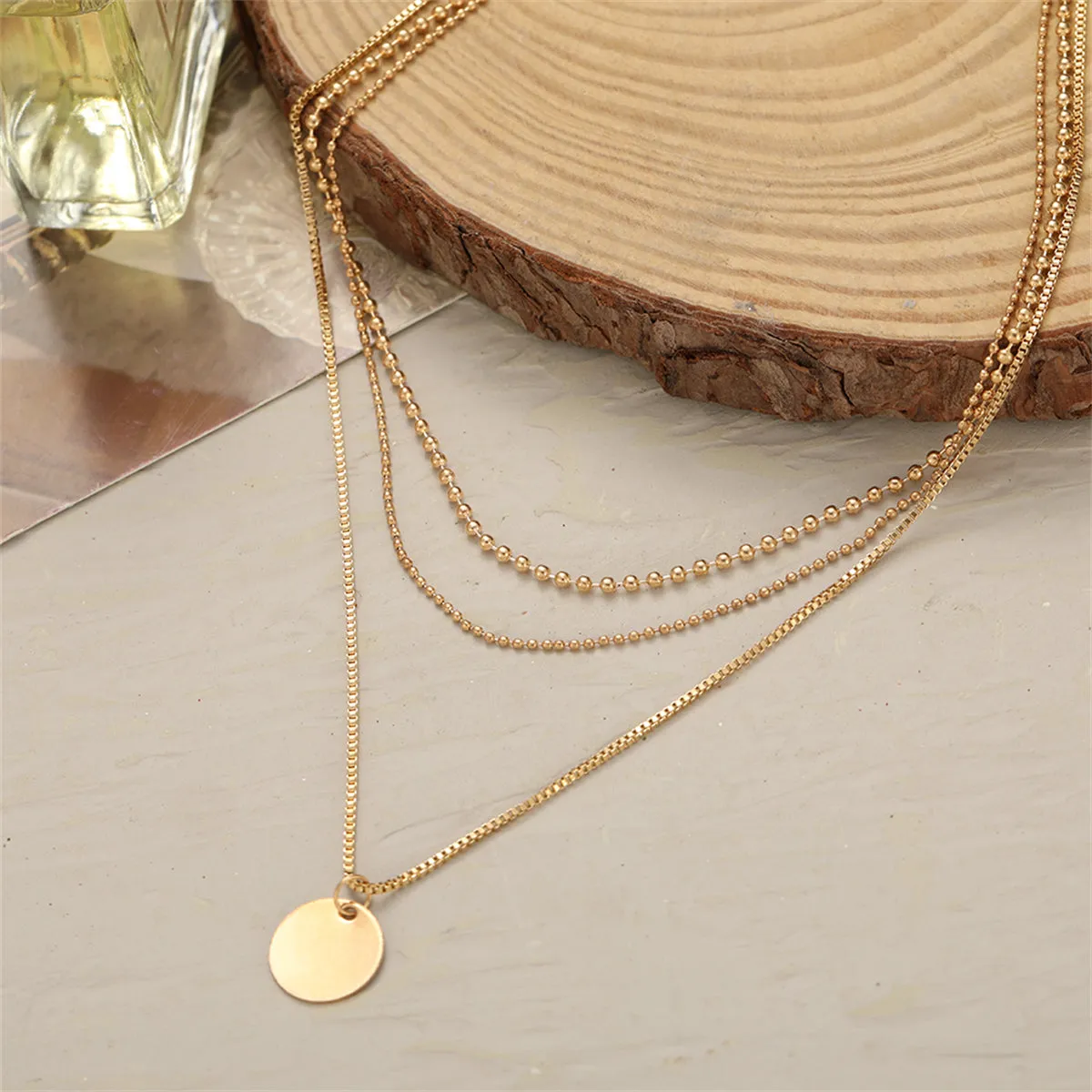 18K Gold-Plated Circle Layered Pendant Necklace