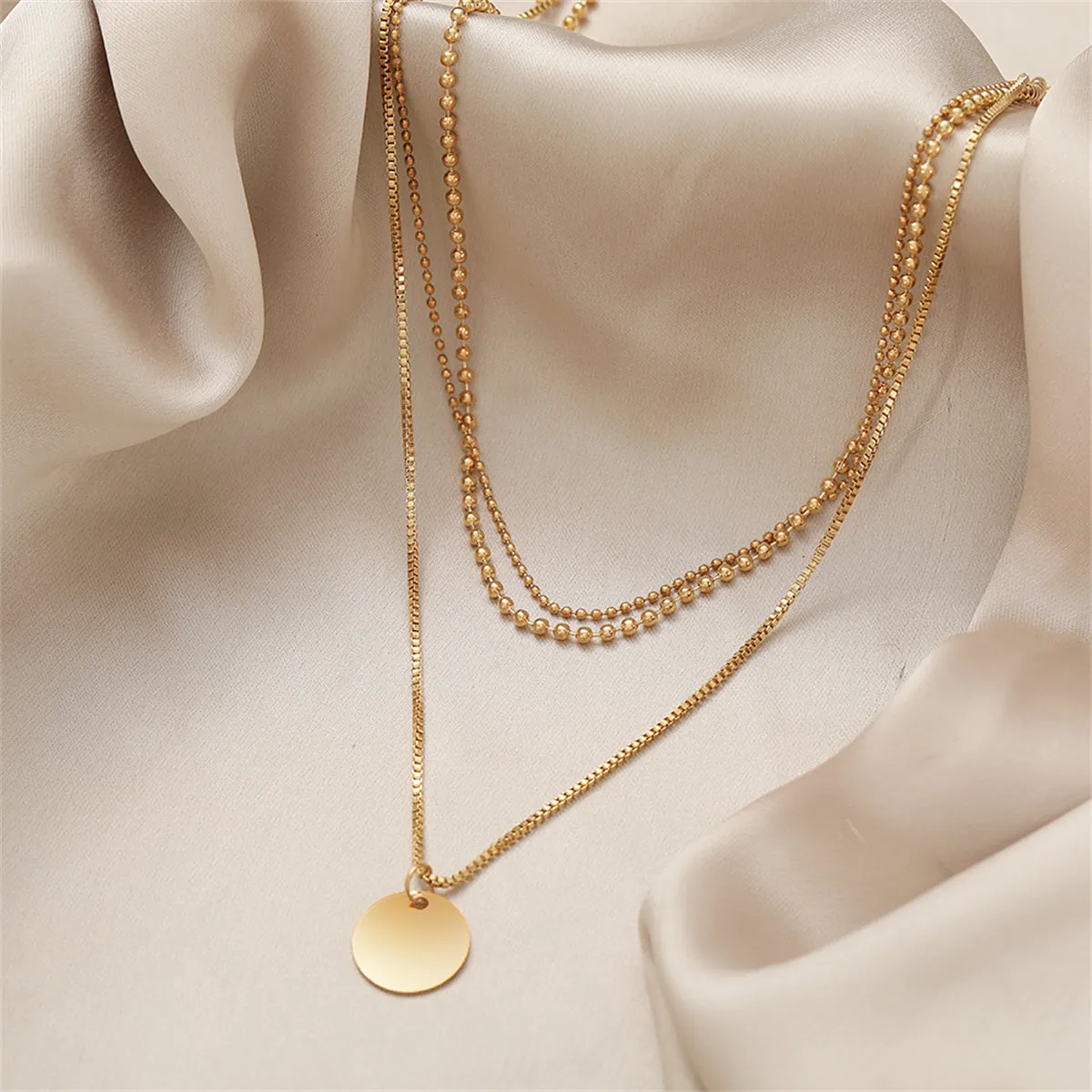 18K Gold-Plated Circle Layered Pendant Necklace