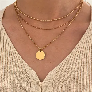 18K Gold-Plated Circle Layered Pendant Necklace